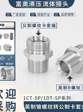 高压油管接头公制卡套H型24°内锥1CT-SP轻型1DT碳钢外丝直通接头
