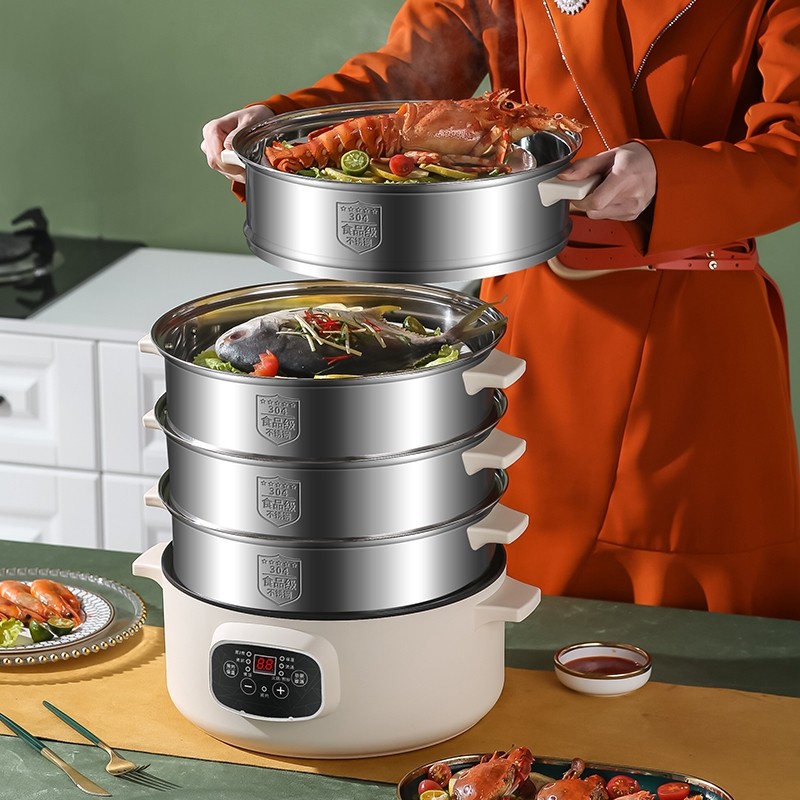 304电蒸锅家用多功能电热锅二三层大容量自动断电蒸包蒸菜蒸煮锅