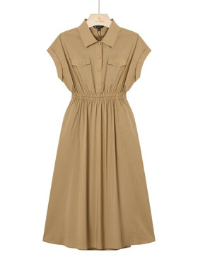 保罗彼得 专柜同款女士新款时尚简约舒适收腰短袖衬衫裙DSEB52630