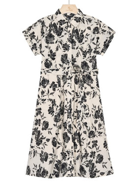 保罗彼得 专柜同款女士印花简约纯棉系带短袖衬衫连衣裙DSEB52640