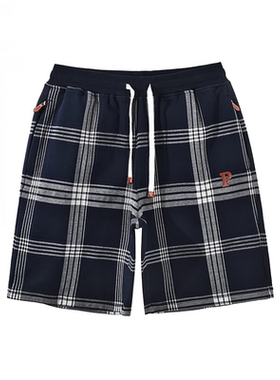 保罗彼得 专柜同款男子松紧腰短裤格子休闲裤短裤 NCDB99130