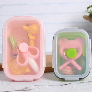 牙胶盒子咬胶磨牙棒婴儿便携式长颈鹿香蕉硅胶大容量收纳盒