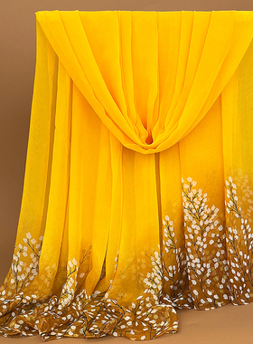 韩版时尚金黄色丝巾百搭秋冬鳄鱼皱纱巾女春夏季防晒披肩围巾两用