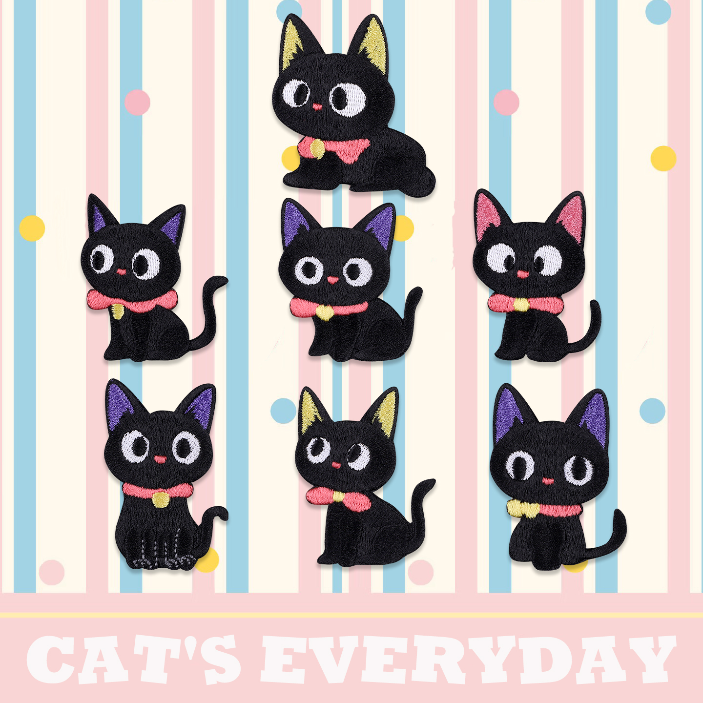 黑色猫咪刺绣贴衣服补丁贴