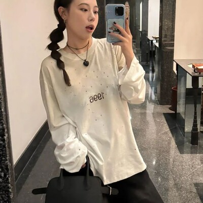 圈内专柜代购级烫钻字母印花长袖