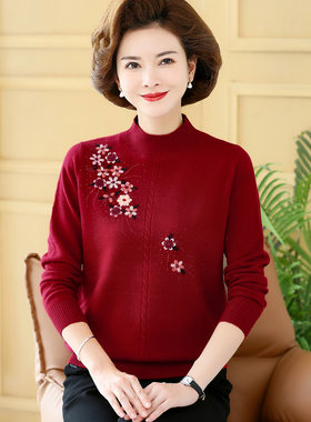 妈妈100%纯山羊绒衫半高领毛衣