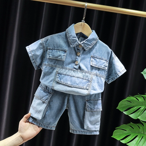 Летняя одежда, джинсовая юбка, детский комплект для раннего возраста, короткий рукав, коллекция 2021, в корейском стиле