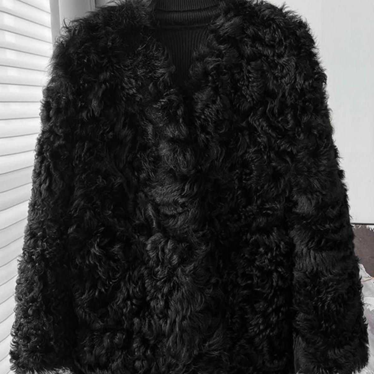 2025秋冬新款顽童托卡皮毛一体毛毛外套女加厚人造羊卷毛环保皮草