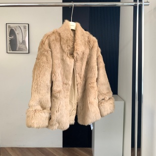 温柔气质兔 秋冬100%真兔毛皮草加厚翻袖皮毛一体中长外套