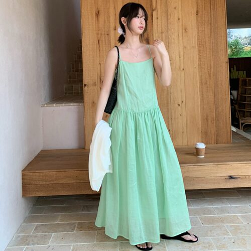 韩系慵懒风宽松吊带连衣裙日常百搭夏季新款无袖气质连衣裙女