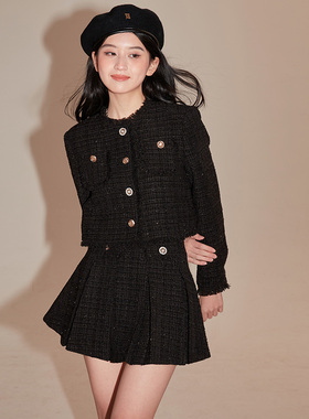 NANGOON 流苏粗纹小香风外套裙子套装黑白两色毛边春季新款上衣女