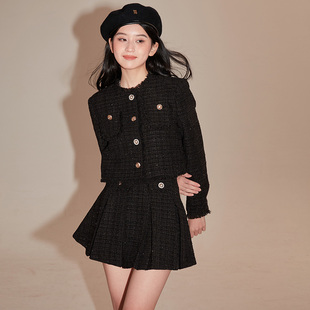 新款 黑白两色毛边春季 上衣女 流苏粗纹小香风外套裙子套装 NANGOON