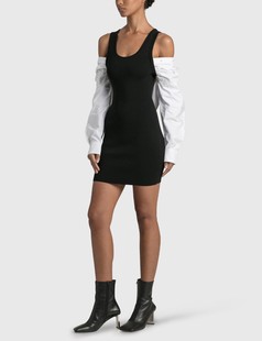 2025早秋AW大王小众设计假两件不规则衬衫 拼接背心连衣裙女包臀裙