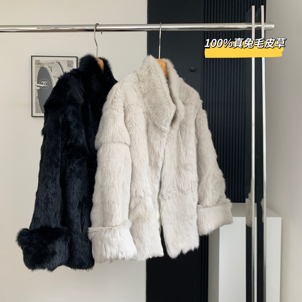 温柔气质兔 秋冬100%真兔毛皮草加厚翻袖皮毛一体中长外套