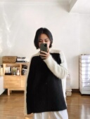 软糯羊驼毛前后撞色圆领大毛衣2025秋冬新款 慵懒风宽松套头上衣