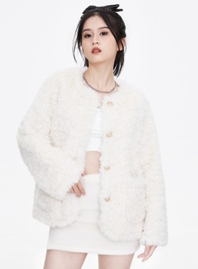 皮毛一体高级感毛毛外套冬季新款女小个子白色上衣潮