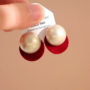 红色植绒珍珠耳环女秋冬轻奢高级感新年耳环小众耳饰2026新款爆款