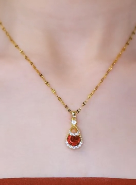 红色玫瑰花项链女款2025新款