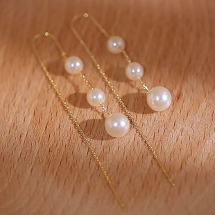珍珠流苏耳环女高级感轻奢方圆脸显脸小耳线2025新款爆款独特耳饰