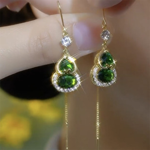 国风绿色葫芦耳线女2025年新款爆款耳环轻奢高级感气质大气耳饰品