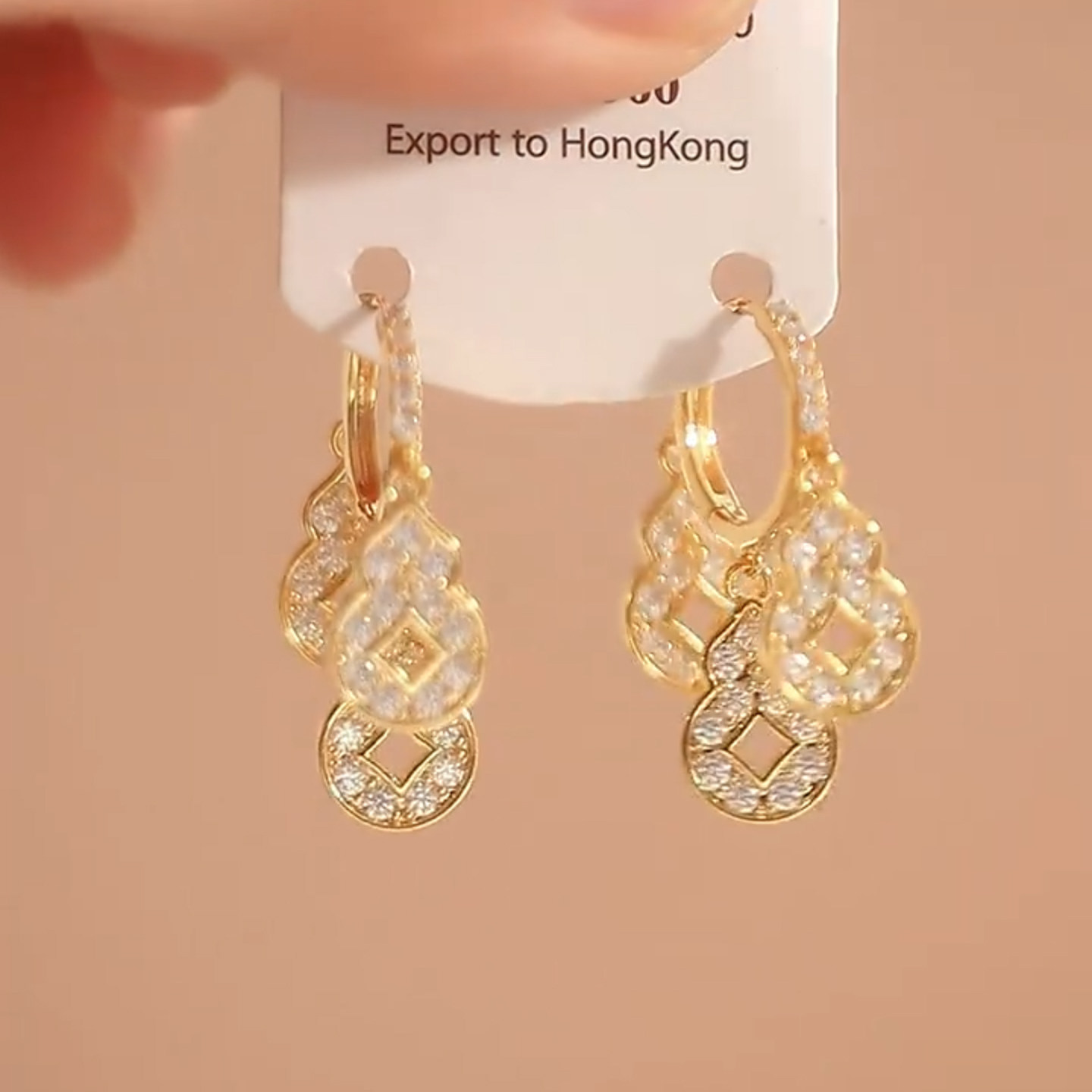 满钻钱币葫芦耳环女高级感轻奢耳钉大气独特漂亮耳饰2026新款爆款