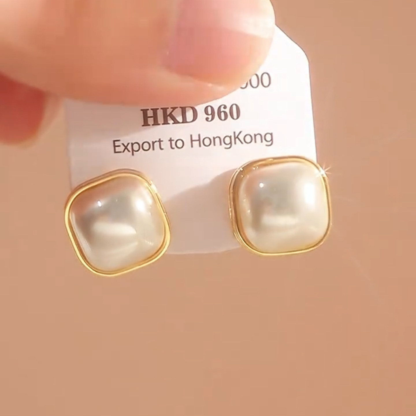 方形闪钻珍珠耳钉女小众设计感耳环2026新款爆款轻奢高级独特耳饰