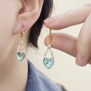 精致蓝色锆石爱心耳环女轻奢高级感气质大气耳钉耳环2025新款爆款