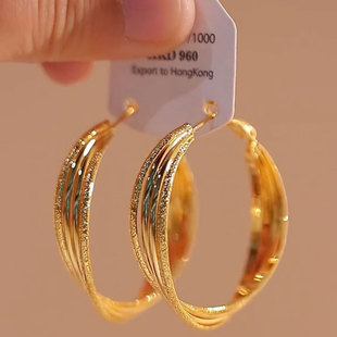 金色扭曲圆环耳圈设计感女高级感大圈圈耳钉时尚 几何独特气质耳环