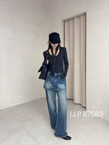 欧洲站LLP87589浅蓝色高腰宽松直筒牛仔裤2026年秋季女时尚阔腿裤