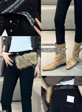 依炫韩95060织带弹力腰底抓毛小脚牛仔铅笔裤2025年冬季女紧身裤