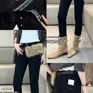 依炫韩95060织带弹力腰底抓毛小脚牛仔铅笔裤2025年冬季女紧身裤