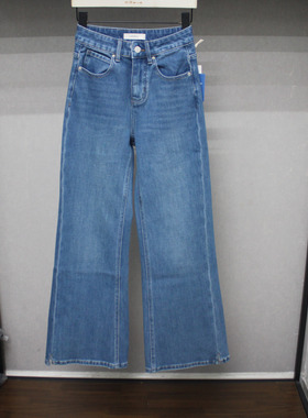蓝色魅力88320蓝色水洗宽松牛仔喇叭裤2026年春季女装高腰长喇裤