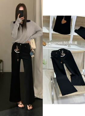 蓝色魅力88330黑色宽松高腰微喇裤2026年春季女装弹力时尚筒喇裤