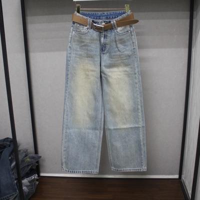 欧洲站复合做旧金光闪闪无弹宽松直筒牛仔裤2026年春女阔腿裤9633