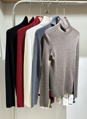 德国扬子纱一线成衣精纺100%纯羊毛衫女士高领修身针织打底衫上衣