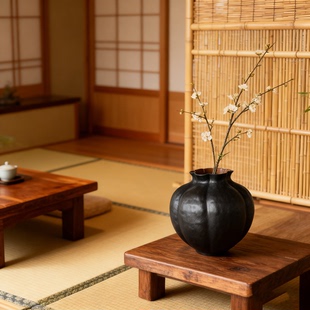 【手工花瓶】精选A级景德镇手工陶瓷花瓶纯黑乌金釉南瓜形家居