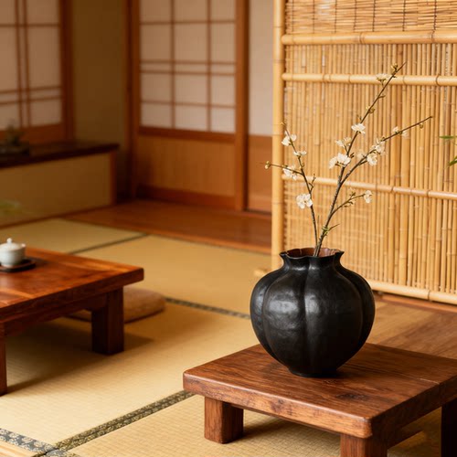【手工花瓶】精选A级景德镇手工陶瓷花瓶纯黑乌金釉南瓜形家居