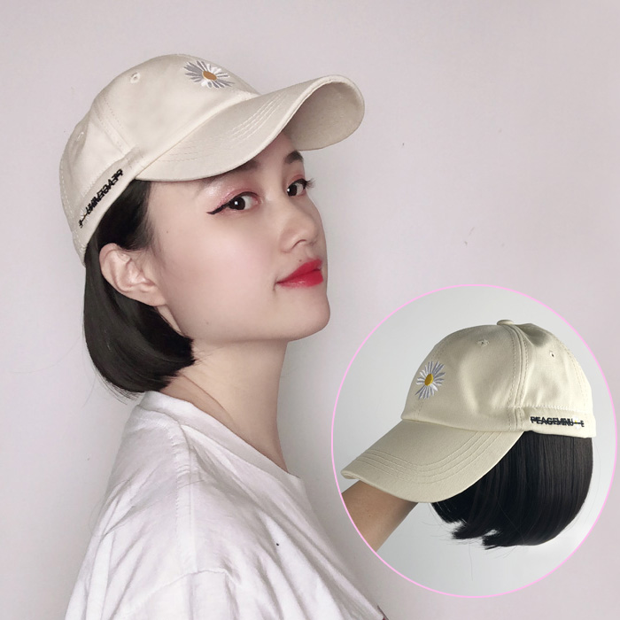 帽子假发一体女短发自然逼真GD同款小雏菊棒球帽连假发全头套式潮