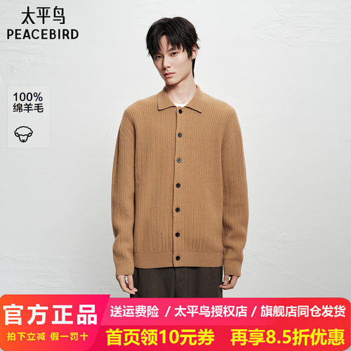 【商场同款】太平鸟男装100%羊毛毛衫新款翻领针织开衫B1EAG1295