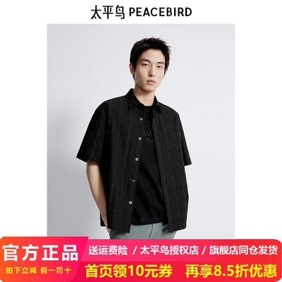 太平鸟男装衬衫新款肌理提花潮牌 B1CJE2128