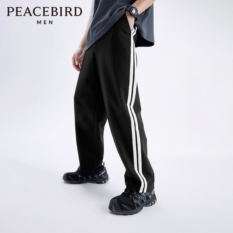 【赛车系列】太平鸟男装 竖条纹撞色休闲裤男直筒长裤B2GBD2424