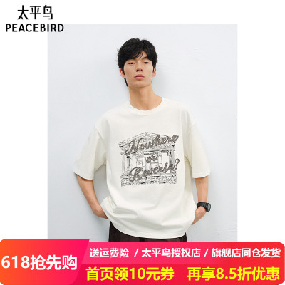太平鸟男装T恤25夏新款宽松撞色印花短袖 B2CNF2172
