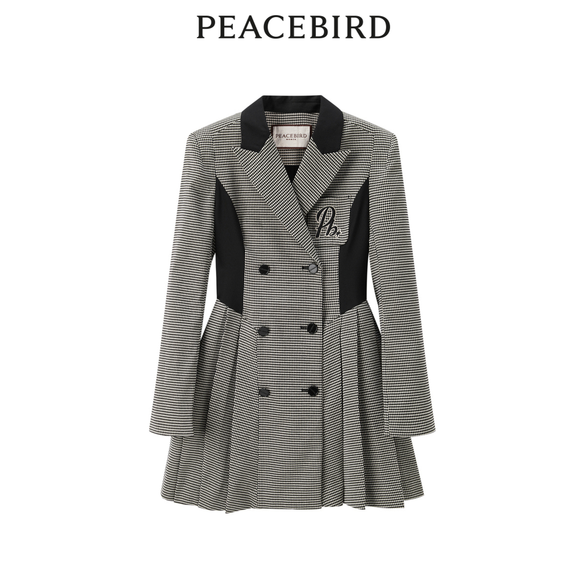 太平鸟女装2024春秋季拼色西装式连衣裙A5FAD1B42