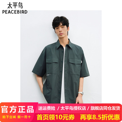 太平鸟男装衬衫25夏新款提花字母刺绣衬衣 B2CJF2166