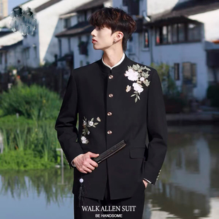 新中式中山装男士结婚订婚西服套装国风高级感西装新郎敬酒服唐装