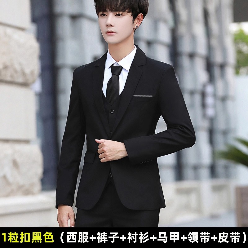 正装西服套装男修身帅气韩版商务外套黑色学生休闲伴郎结婚小西装