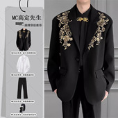 结婚订婚中国风新郎礼服宴会正装 男套装 立体绣花西装 高级感新中式