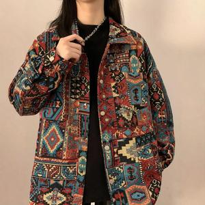 民族风衬衫外套男春秋季新款高级感美式复古小香风巴洛克翻领夹克图片