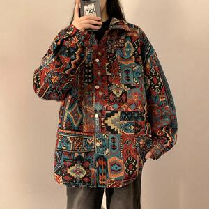 民族风衬衫外套男春秋季新款高级感美式复古小香风巴洛克翻领夹克图片