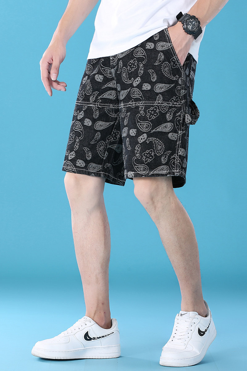 夏季宽松短裤牛仔直筒潮牌大码腰花五分裤男XZ405-281,男装牛仔裤,星座405